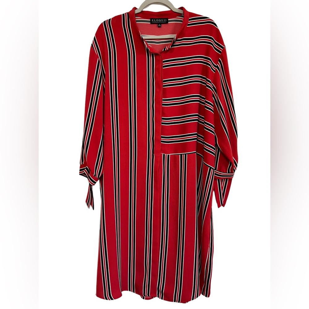 Eloquii Red Striped Shift Dress Long Sleeves Size 22